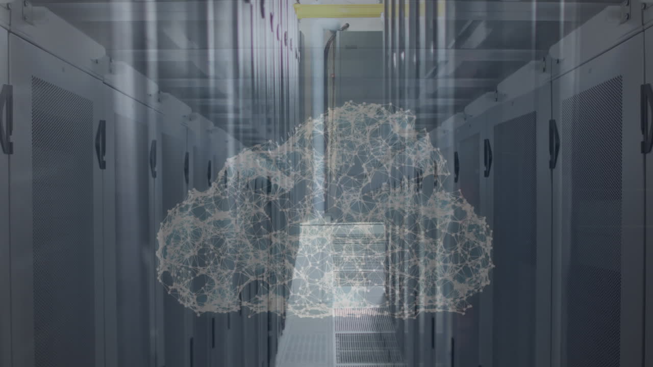 Animation of digital cloud over server room