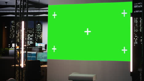 empty professional conference table in dark office with isolated display