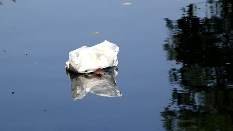 the river is polluted by factory and household waste, very dark black and full of plastic waste