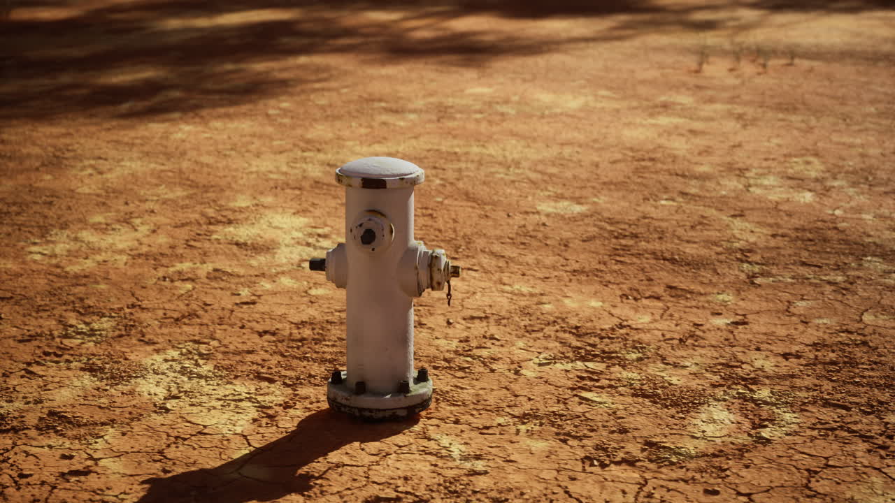 은 하늘 아래의 외로운 화재 하이드란트와 함께 건조한 풍경