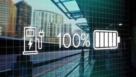 Animation-Von-Ladezustandsdaten-An-Der-Schnittstelle-Von-Elektrofahrzeugen,-überbeschleunigter-Zug,-Der-Am-Bahnhof-Vorbeifährt