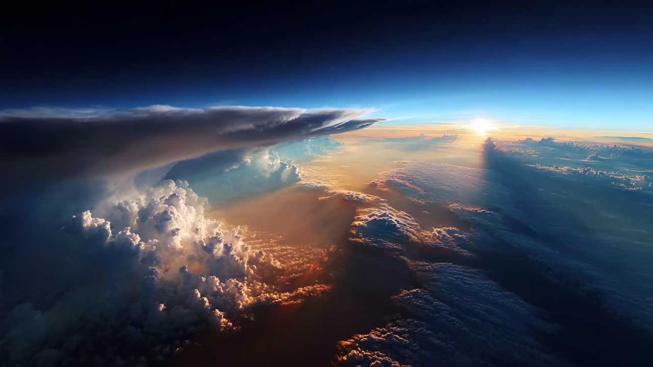 Breathtaking Atmospheric Phenomena Displaying Sunrise Over Majestic Clouds with Dramatic Lighting and Shadows Creating a Stunning Visual Contrast in the Sky