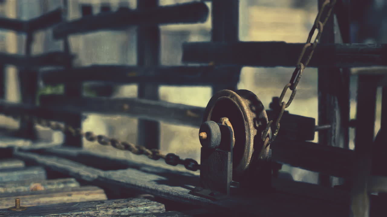 Close Up of a Rusty Pulley and Chain
