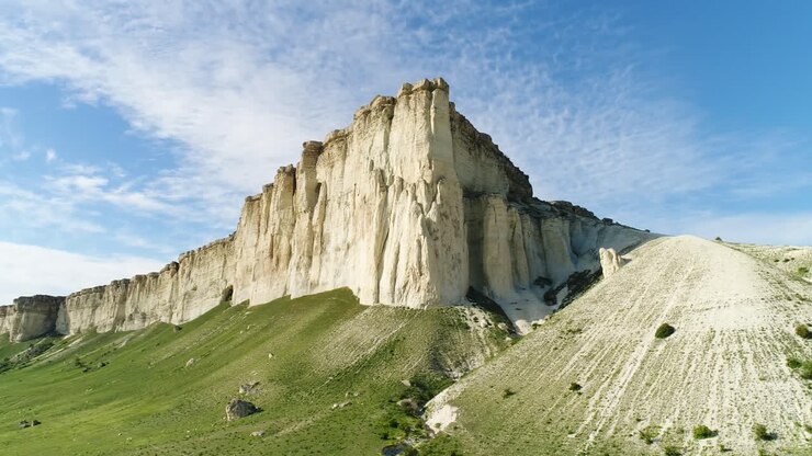 Paysage de falaises blanches et de vallée verdoyante