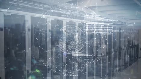 globe of network of connections spinning against server room