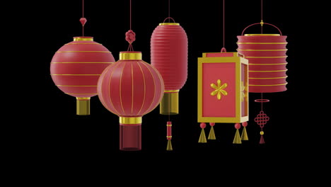 Animation-Chinesischer-Roter-Lampen,-Die-Mit-Kopierraum-Auf-Schwarzem-Hintergrund-Hängen