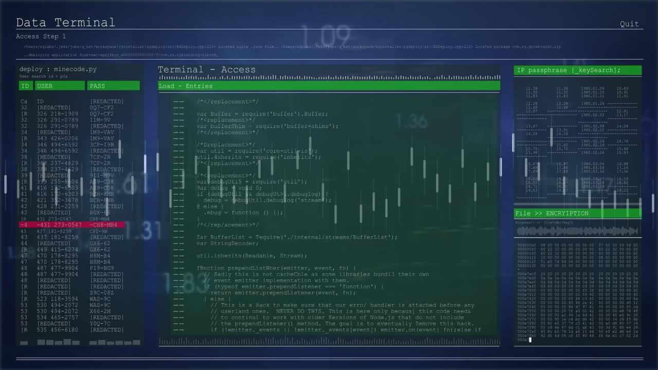 Animation of screens with data processing