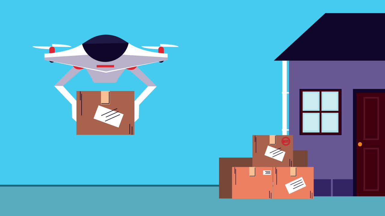 배달 서비스 상자 및 드론 애니메이션