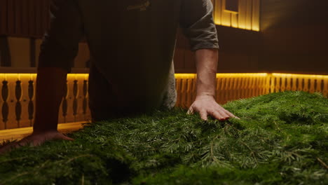 person preparing a christmas tree