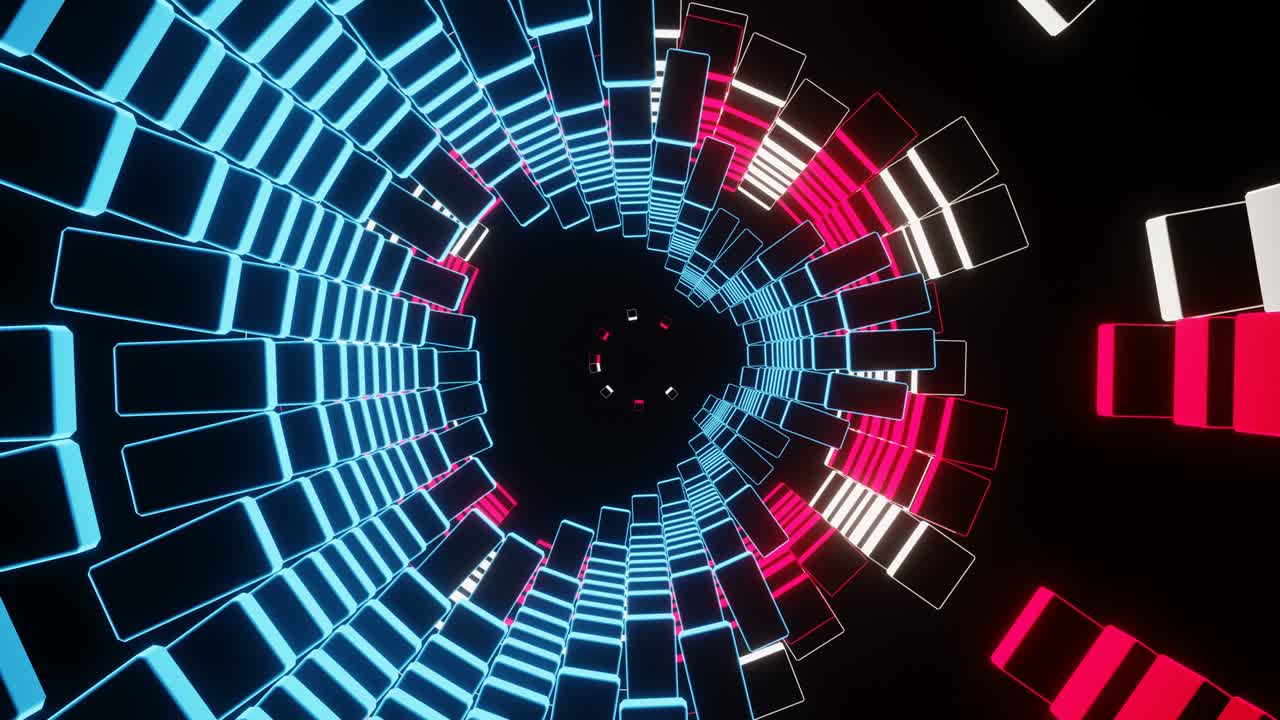 Tunnel disco scintillante al neon. Animazione loop VJ
