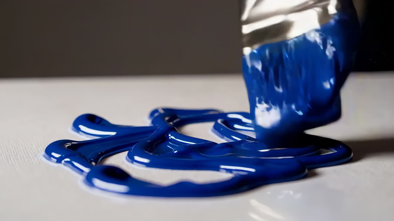 Applying Blue Paint to a Canvas