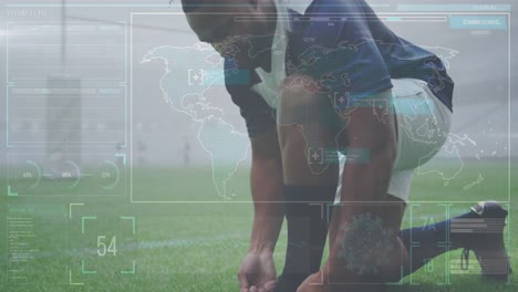 animación de la interfaz digital con el procesamiento de datos médicos de covid-19 sobre jugadores de rugby
