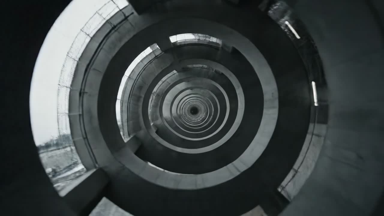 Abstract view of a concrete spiral staircase