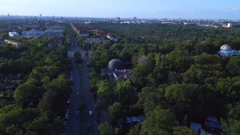 magic aerial top view flight berlin city planetarium germany in europe, summer day 2023