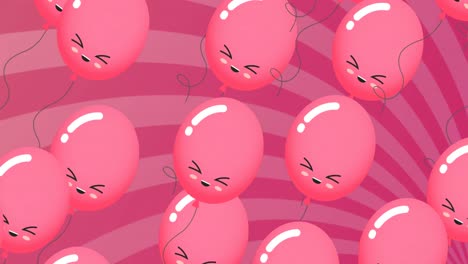 Animation-of-pink-balloons-flying-over-red-background