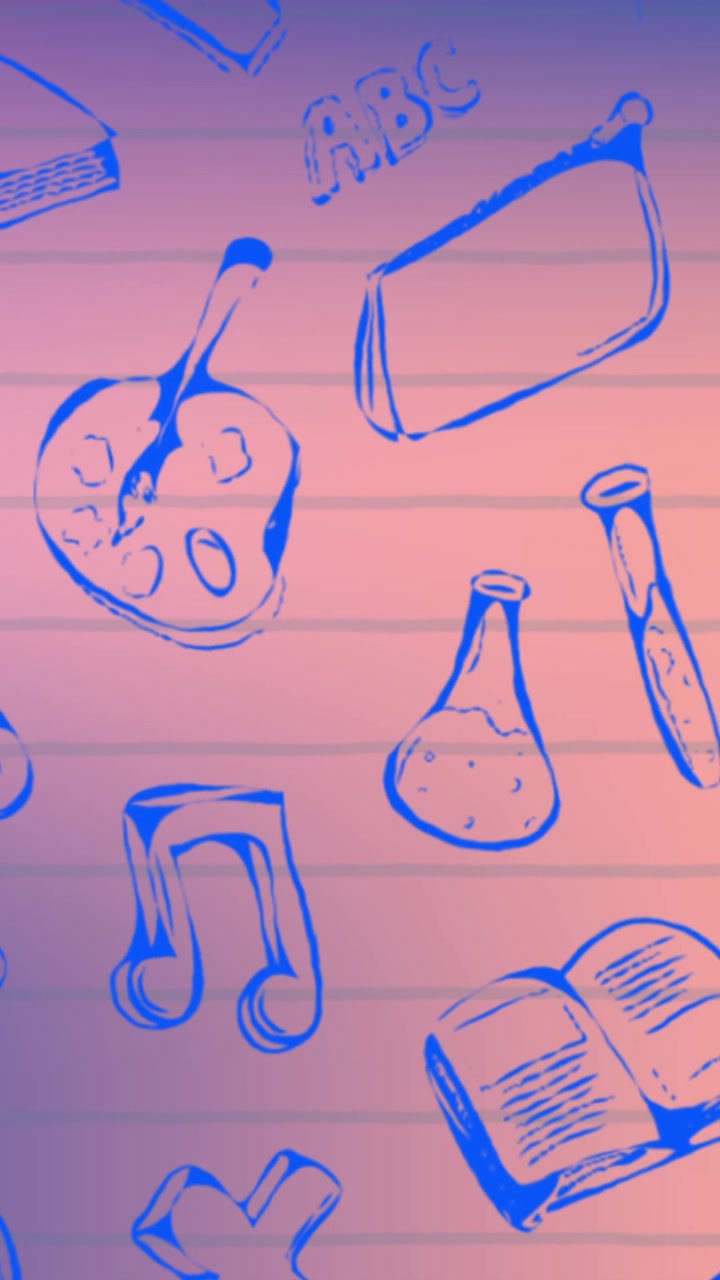 Digital video of school icons on black background symbolizes "back to school."