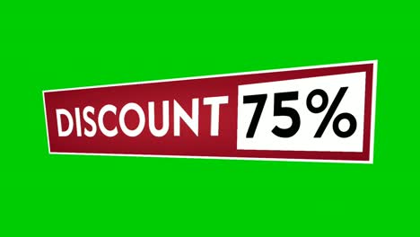 discount 75% text percent animation motion graphics on red rectangle