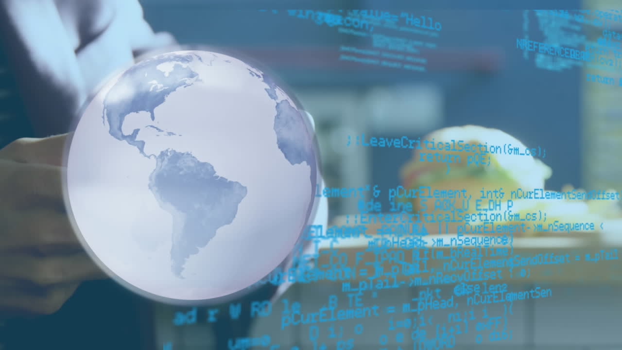 animación del globo sobre la mujer usando un teléfono inteligente