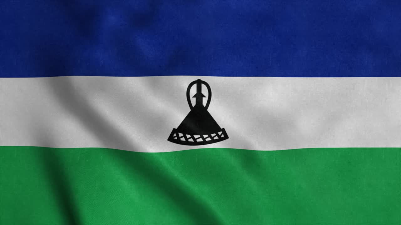 레소토의 국기가 바람에 날고 있다.