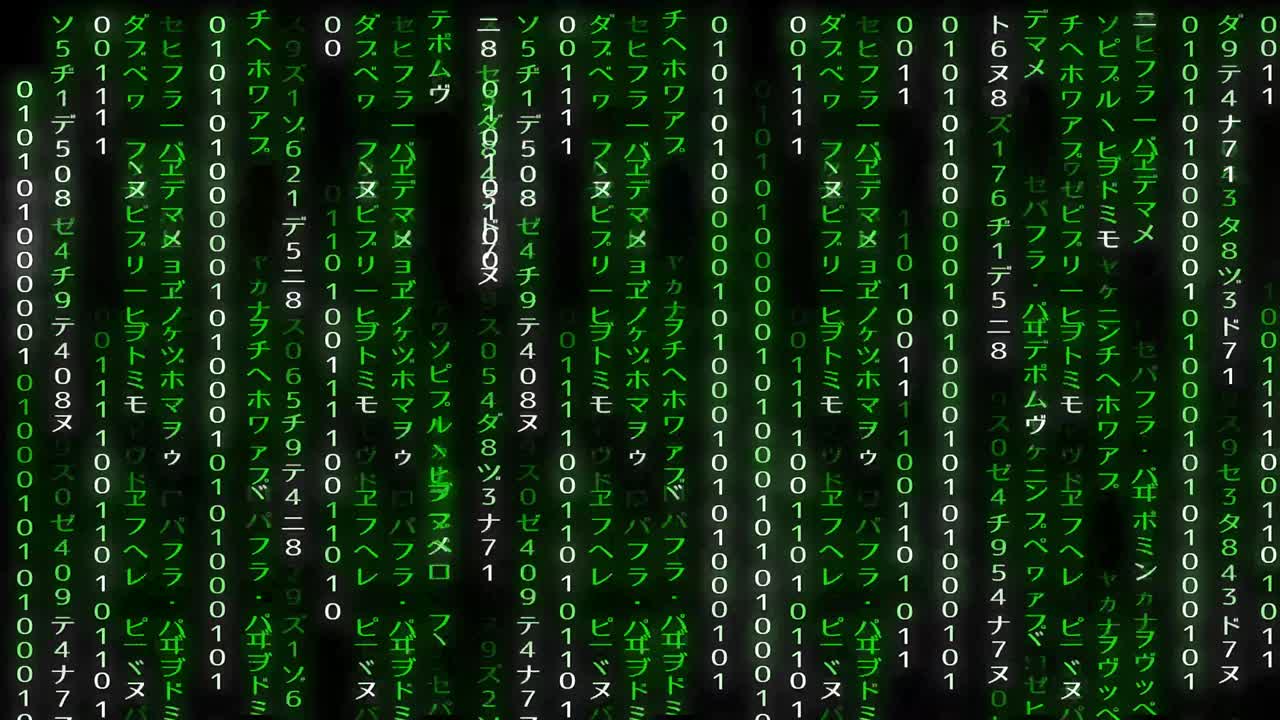 matriz código digital lluvia animación de movimiento verde