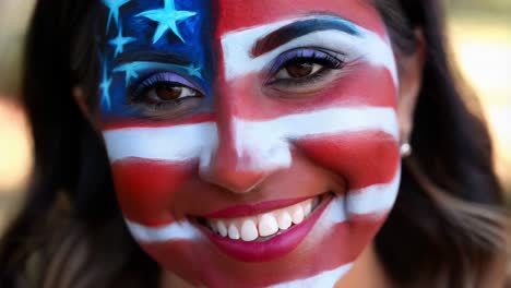 woman with american flag face paint