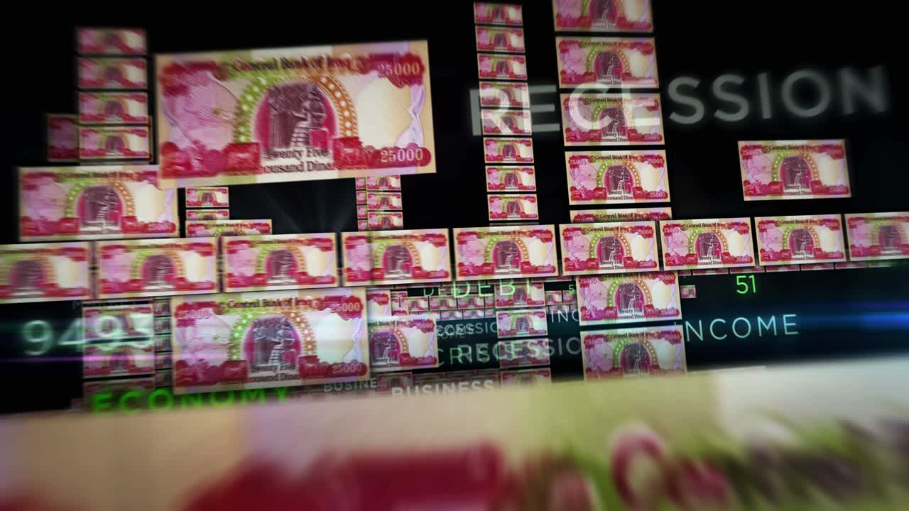 billetes de dinero de dinar iraquí vuelo de bucle sin fisuras