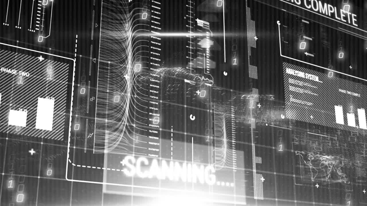 Animation of data processing on black background