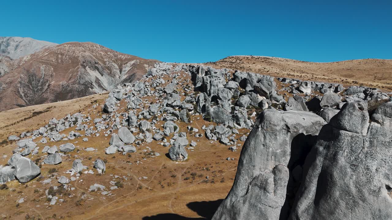 Aerial view of the sacred Maori rock formations of Castle Hill