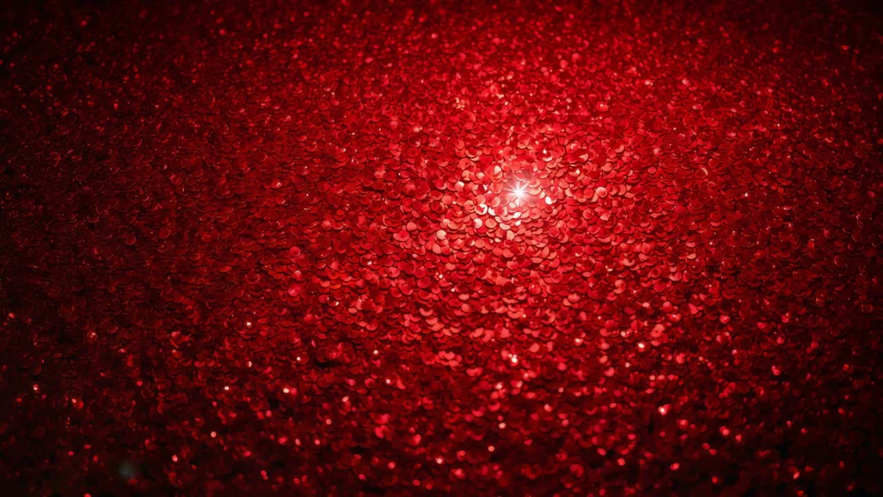 Pulsing focused light causing central highlight to shift across red sequin surface in dark studio