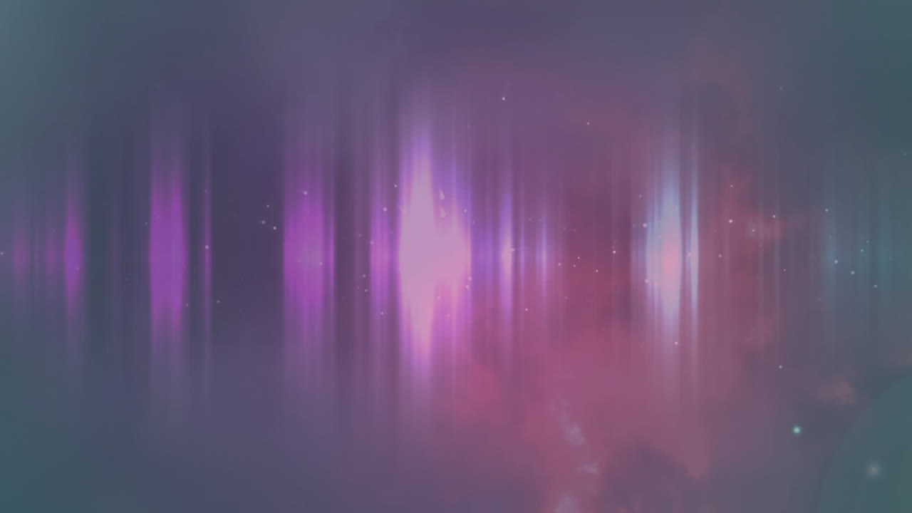 Animation of lightning over multicolored soundwave against dots on black background