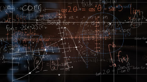 Animation-of-mathematical-equations-on-black-background