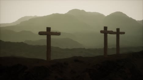 wooden crucifix cross at mountain