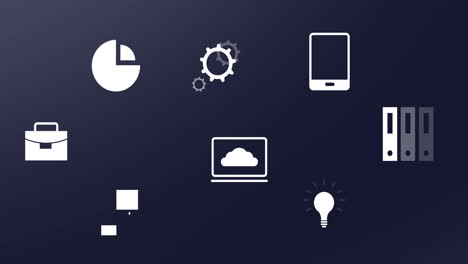 animation of business icons on black background