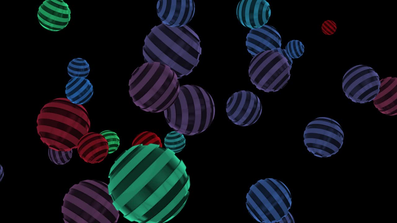 avanzando bolas - muchas bolas girando alrededor y moviéndose hacia adelante - abstracto coloridas esferas animación - 4k formas geométricas abstractas marco, limpio marco de partículas abstractas loopable fondo negro,