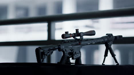 sniper rifle with telescopic sight mounted on bipod. rifle with optical sight