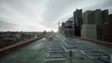 the roof of building with skyscrapers view on the city