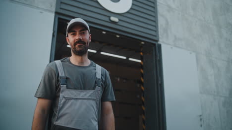 delivery worker portrait and high-five at a warehouse loading dock