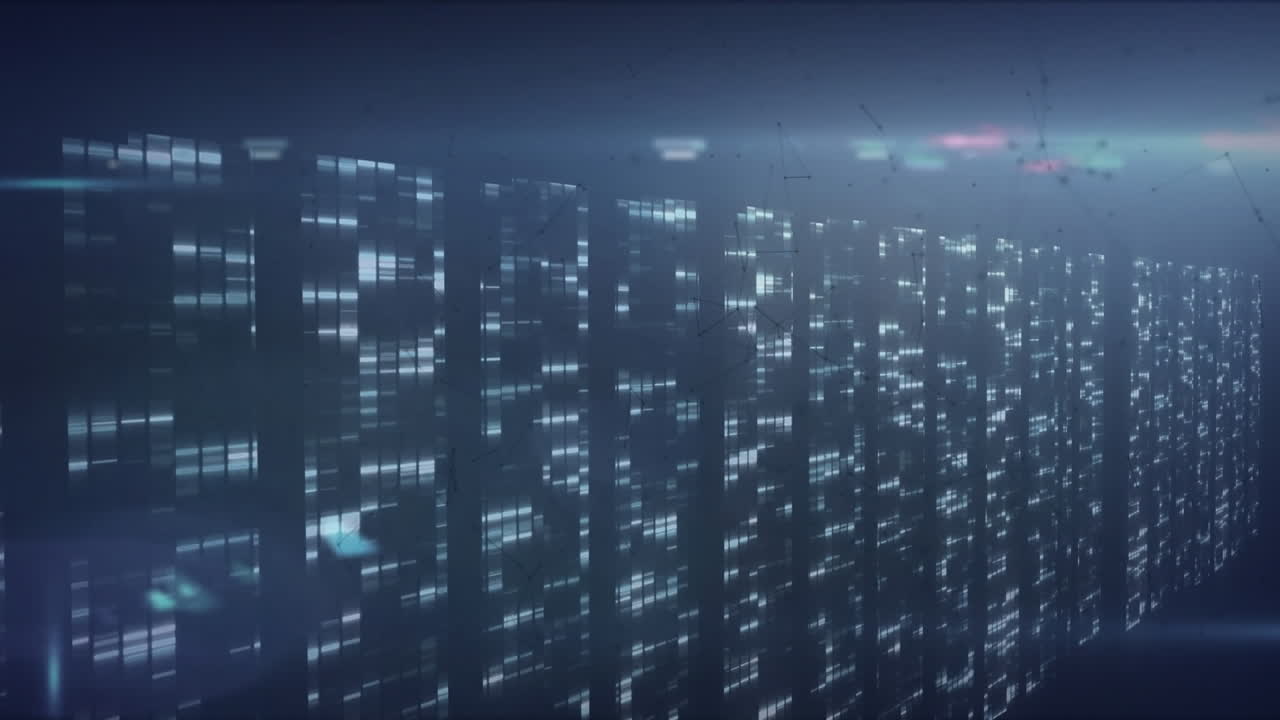 animación de puntos de luz y formas sobre fondo azul