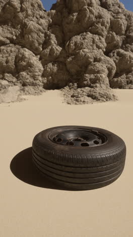 a single tire in the desert