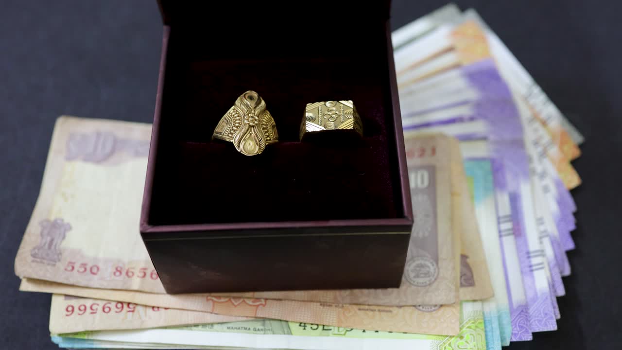 Luxury Gift In Box Resting On blurred Colorful Rupee notes