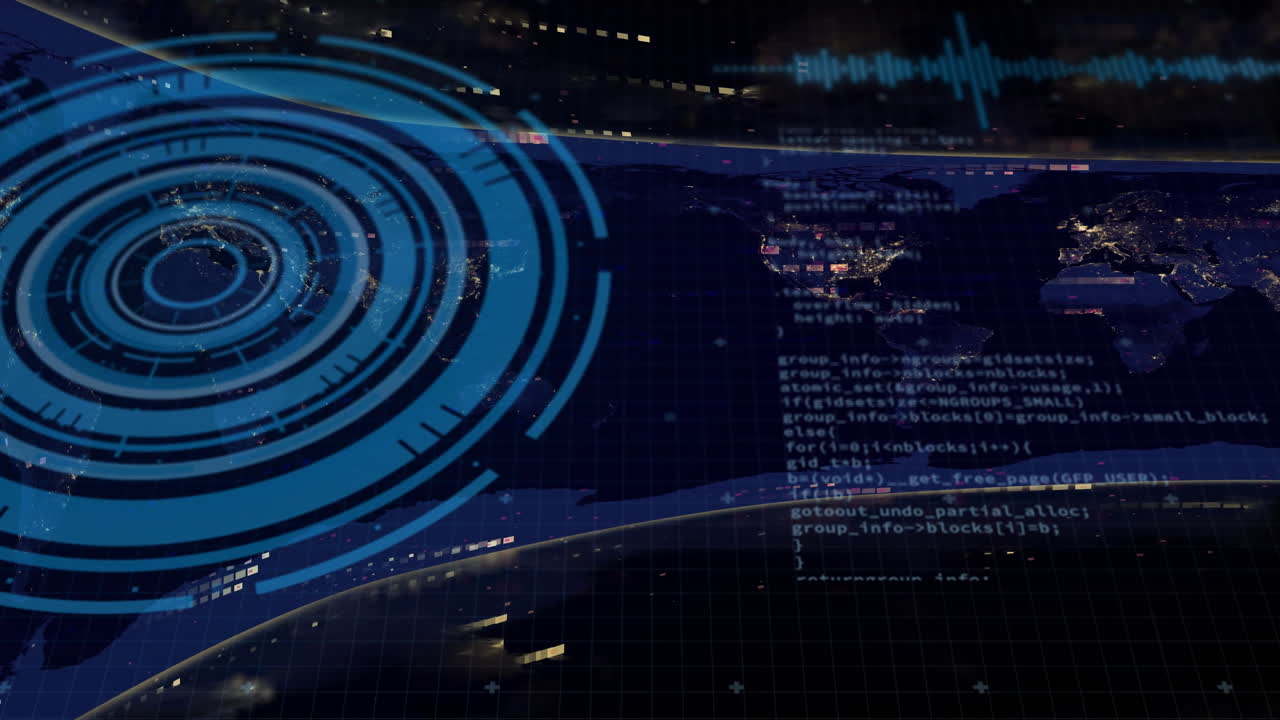 Animation of digital data processing over black background