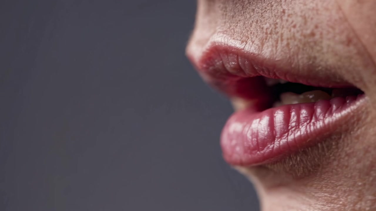 Primo piano di una persona che parla e muove le labbra