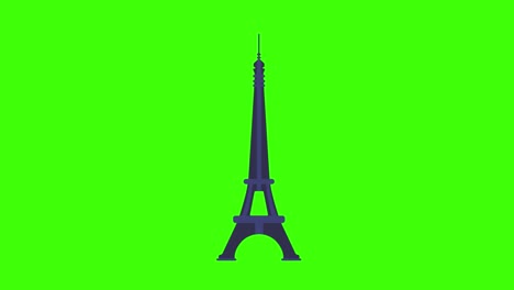 colorful simple animation of an eiffel tower isolated on a green screen in 4k