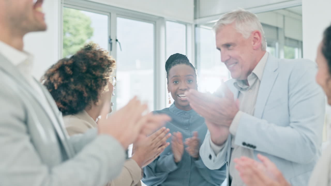 Business people, applause and meeting