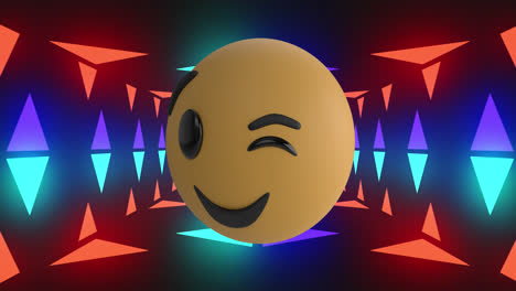 animación del icono de emoji sonriente y parpadeante sobre el túnel de neón