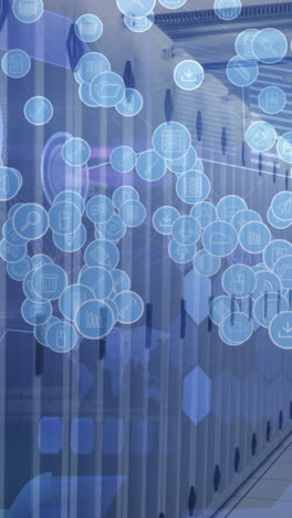 animação de ícones digitais e escaneamento de escopos em servidores de computador em segundo plano
