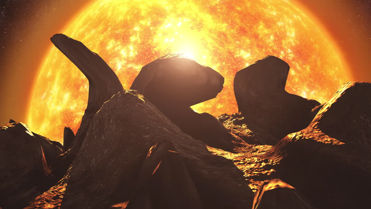 Rocky exoplanet surface with bright star