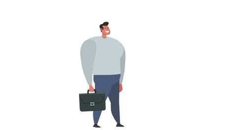 isolated cartoon flat fat man character walking cycle with briefcase  loop animation with luma matte