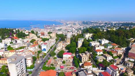 aerial shot of the capital algiers of algeria in a sunny day on the bay of algiers