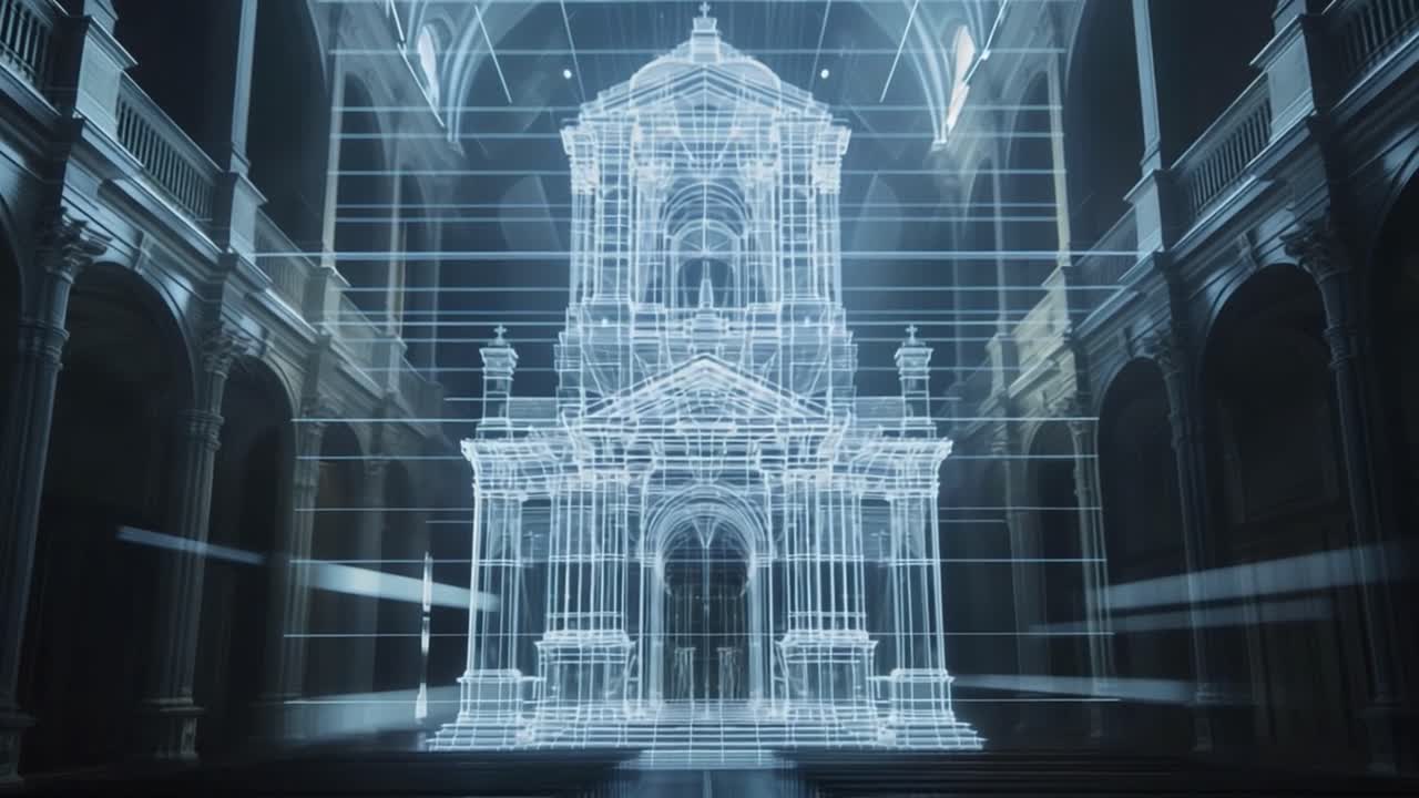 Architectural wireframe of a church